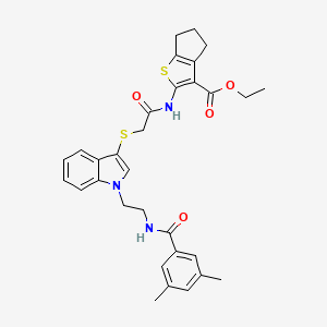 ethyl 2-[[2-[1-[2-[(3,5-dimethylbenzoyl)amino]ethyl]indol-3-yl]sulfanylacetyl]amino]-5,6-dihydro-4H-cyclopenta[b]thiophene-3-carboxylate