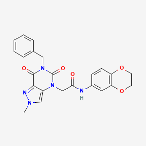 molecular formula C23H21N5O5 B2997799 2-(6-benzyl-2-methyl-5,7-dioxo-6,7-dihydro-2H-pyrazolo[4,3-d]pyrimidin-4(5H)-yl)-N-(2,3-dihydrobenzo[b][1,4]dioxin-6-yl)acetamide CAS No. 951594-88-0