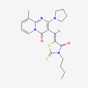 molecular formula C21H24N4O2S2 B2997802 (Z)-3-butyl-5-((9-methyl-4-oxo-2-(pyrrolidin-1-yl)-4H-pyrido[1,2-a]pyrimidin-3-yl)methylene)-2-thioxothiazolidin-4-one CAS No. 361995-11-1