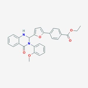 molecular formula C28H24N2O5 B299781 Ethyl 4-{5-[3-(2-methoxyphenyl)-4-oxo-1,2,3,4-tetrahydro-2-quinazolinyl]-2-furyl}benzoate 