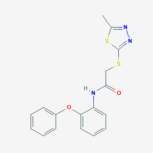molecular formula C17H15N3O2S2 B299783 2-[(5-methyl-1,3,4-thiadiazol-2-yl)sulfanyl]-N-(2-phenoxyphenyl)acetamide 