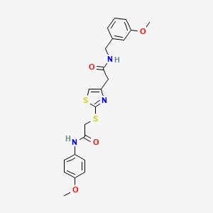molecular formula C22H23N3O4S2 B2997849 N-(3-methoxybenzyl)-2-(2-((2-((4-methoxyphenyl)amino)-2-oxoethyl)thio)thiazol-4-yl)acetamide CAS No. 941873-97-8