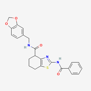 molecular formula C23H21N3O4S B2997855 2-苯甲酰胺基-N-(苯并[d][1,3]二氧杂环-5-基甲基)-4,5,6,7-四氢苯并[d]噻唑-4-甲酰胺 CAS No. 941967-29-9