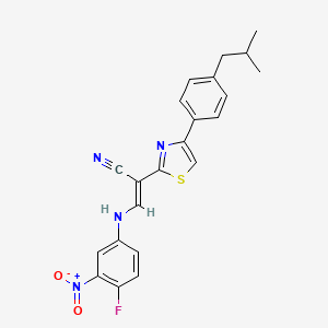 molecular formula C22H19FN4O2S B2997861 (E)-3-((4-fluoro-3-nitrophenyl)amino)-2-(4-(4-isobutylphenyl)thiazol-2-yl)acrylonitrile CAS No. 477298-51-4