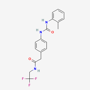 molecular formula C18H18F3N3O2 B2997872 2-(4-(3-(o-tolyl)ureido)phenyl)-N-(2,2,2-trifluoroethyl)acetamide CAS No. 1235335-50-8