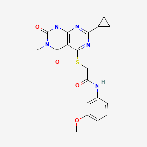 molecular formula C20H21N5O4S B2997889 2-((2-cyclopropyl-6,8-dimethyl-5,7-dioxo-5,6,7,8-tetrahydropyrimido[4,5-d]pyrimidin-4-yl)thio)-N-(3-methoxyphenyl)acetamide CAS No. 906225-99-8