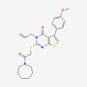 molecular formula C24H27N3O3S2 B2997939 2-[2-(Azepan-1-yl)-2-oxoethyl]sulfanyl-5-(4-methoxyphenyl)-3-prop-2-enylthieno[2,3-d]pyrimidin-4-one CAS No. 670273-59-3