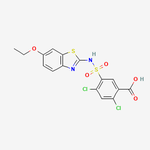 molecular formula C16H12Cl2N2O5S2 B2997955 2,4-Dichloro-5-[(6-ethoxy-1,3-benzothiazol-2-yl)sulfamoyl]benzoic acid CAS No. 692745-62-3