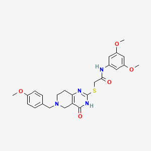 molecular formula C25H28N4O5S B2997961 N-(3,5-dimethoxyphenyl)-2-((6-(4-methoxybenzyl)-4-oxo-3,4,5,6,7,8-hexahydropyrido[4,3-d]pyrimidin-2-yl)thio)acetamide CAS No. 1111142-32-5