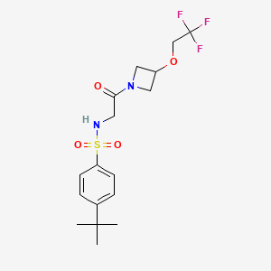 molecular formula C17H23F3N2O4S B2997968 4-(tert-butyl)-N-(2-oxo-2-(3-(2,2,2-trifluoroethoxy)azetidin-1-yl)ethyl)benzenesulfonamide CAS No. 2034542-74-8