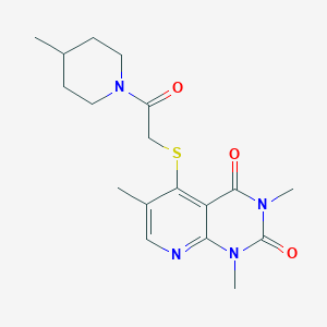 molecular formula C18H24N4O3S B2997992 1,3,6-三甲基-5-((2-(4-甲基哌啶-1-基)-2-氧代乙基)硫基)吡啶并[2,3-d]嘧啶-2,4(1H,3H)-二酮 CAS No. 900004-01-5