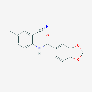 molecular formula C17H14N2O3 B299801 N-(2-cyano-4,6-dimethylphenyl)-1,3-benzodioxole-5-carboxamide 
