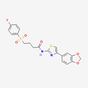molecular formula C20H17FN2O5S2 B2998015 N-(4-(苯并[d][1,3]二氧杂环-5-基)噻唑-2-基)-4-((4-氟苯基)磺酰基)丁酰胺 CAS No. 941950-74-9