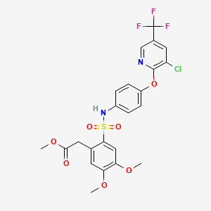 molecular formula C23H20ClF3N2O7S B2998035 Methyl 2-[2-[[4-[3-chloro-5-(trifluoromethyl)pyridin-2-yl]oxyphenyl]sulfamoyl]-4,5-dimethoxyphenyl]acetate CAS No. 1023548-04-0