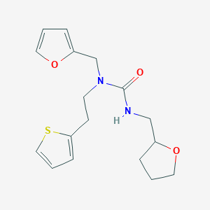 molecular formula C17H22N2O3S B2998037 1-(Furan-2-ylmethyl)-3-((tetrahydrofuran-2-yl)methyl)-1-(2-(thiophen-2-yl)ethyl)urea CAS No. 2034481-06-4