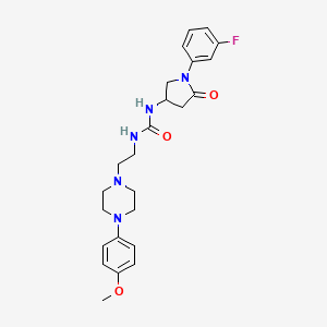 molecular formula C24H30FN5O3 B2998039 1-(1-(3-氟苯基)-5-氧代吡咯烷-3-基)-3-(2-(4-(4-甲氧基苯基)哌嗪-1-基)乙基)脲 CAS No. 894034-75-4