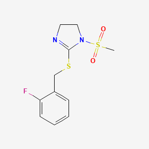 molecular formula C11H13FN2O2S2 B2998042 2-[(2-Fluorophenyl)methylsulfanyl]-1-methylsulfonyl-4,5-dihydroimidazole CAS No. 868218-47-7