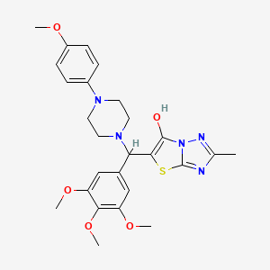 molecular formula C26H31N5O5S B2998044 5-((4-(4-Methoxyphenyl)piperazin-1-yl)(3,4,5-trimethoxyphenyl)methyl)-2-methylthiazolo[3,2-b][1,2,4]triazol-6-ol CAS No. 851969-89-6