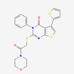 molecular formula C22H19N3O3S3 B2998050 2-((2-morpholino-2-oxoethyl)thio)-3-phenyl-5-(thiophen-2-yl)thieno[2,3-d]pyrimidin-4(3H)-one CAS No. 379236-52-9