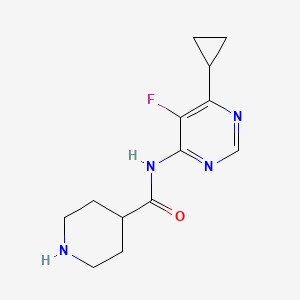 molecular formula C13H17FN4O B2998063 N-(6-环丙基-5-氟嘧啶-4-基)哌啶-4-甲酰胺 CAS No. 2415539-54-5