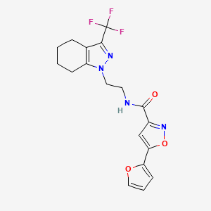 molecular formula C18H17F3N4O3 B2998096 5-(furan-2-yl)-N-(2-(3-(trifluoromethyl)-4,5,6,7-tetrahydro-1H-indazol-1-yl)ethyl)isoxazole-3-carboxamide CAS No. 1797816-16-0