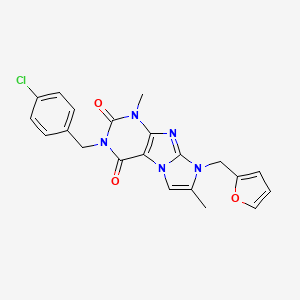 molecular formula C21H18ClN5O3 B2998100 3-(4-chlorobenzyl)-8-(furan-2-ylmethyl)-1,7-dimethyl-1H-imidazo[2,1-f]purine-2,4(3H,8H)-dione CAS No. 896852-89-4