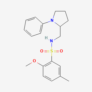 molecular formula C19H24N2O3S B2998111 2-甲氧基-5-甲基-N-((1-苯基吡咯啉-2-基)甲基)苯磺酰胺 CAS No. 1797182-69-4