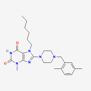 molecular formula C25H36N6O2 B2998117 8-(4-(2,5-dimethylbenzyl)piperazin-1-yl)-7-hexyl-3-methyl-1H-purine-2,6(3H,7H)-dione CAS No. 898463-07-5