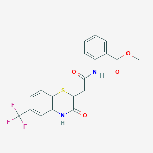 molecular formula C19H15F3N2O4S B2998123 methyl 2-[[2-[3-oxo-6-(trifluoromethyl)-4H-1,4-benzothiazin-2-yl]acetyl]amino]benzoate CAS No. 830351-16-1
