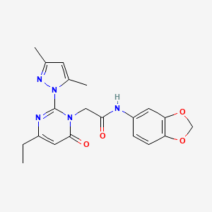 molecular formula C20H21N5O4 B2998129 N-(苯并[d][1,3]二氧杂环-5-基)-2-(2-(3,5-二甲基-1H-吡唑-1-基)-4-乙基-6-氧代嘧啶-1(6H)-基)乙酰胺 CAS No. 1007044-60-1