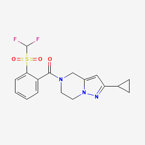 molecular formula C17H17F2N3O3S B2998130 (2-cyclopropyl-6,7-dihydropyrazolo[1,5-a]pyrazin-5(4H)-yl)(2-((difluoromethyl)sulfonyl)phenyl)methanone CAS No. 2034555-57-0