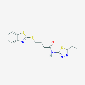 molecular formula C15H16N4OS3 B299814 4-(1,3-benzothiazol-2-ylsulfanyl)-N-(5-ethyl-1,3,4-thiadiazol-2-yl)butanamide 