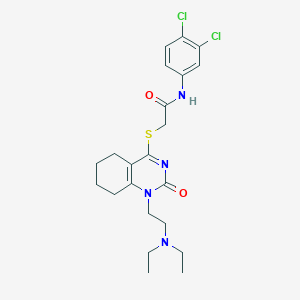 molecular formula C22H28Cl2N4O2S B2998143 N-(3,4-dichlorophenyl)-2-((1-(2-(diethylamino)ethyl)-2-oxo-1,2,5,6,7,8-hexahydroquinazolin-4-yl)thio)acetamide CAS No. 941936-94-3