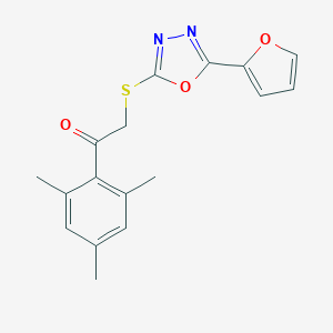 molecular formula C17H16N2O3S B299819 Ethanone, 2-(5-furan-2-yl-[1,3,4]oxadiazol-2-ylsulfanyl)-1-(2,4,6-trimethylphenyl)- 