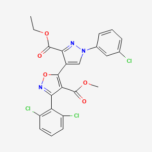 molecular formula C23H16Cl3N3O5 B2998201 methyl 5-[1-(3-chlorophenyl)-3-(ethoxycarbonyl)-1H-pyrazol-4-yl]-3-(2,6-dichlorophenyl)-1,2-oxazole-4-carboxylate CAS No. 321571-37-3