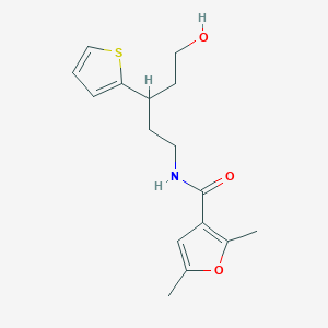 molecular formula C16H21NO3S B2998215 N-(5-hydroxy-3-(thiophen-2-yl)pentyl)-2,5-dimethylfuran-3-carboxamide CAS No. 2034241-29-5
