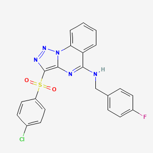 B2998229 3-(4-chlorophenyl)sulfonyl-N-[(4-fluorophenyl)methyl]triazolo[1,5-a]quinazolin-5-amine CAS No. 872197-07-4