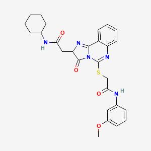 molecular formula C27H29N5O4S B2998235 N-cyclohexyl-2-[5-[2-(3-methoxyanilino)-2-oxoethyl]sulfanyl-3-oxo-2H-imidazo[1,2-c]quinazolin-2-yl]acetamide CAS No. 959499-03-7