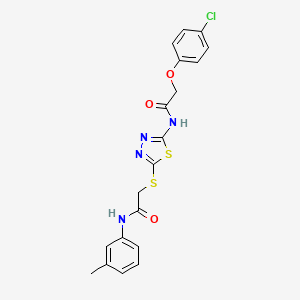 2-(4-chlorophenoxy)-N-[5-[2-(3-methylanilino)-2-oxoethyl]sulfanyl-1,3,4-thiadiazol-2-yl]acetamide
