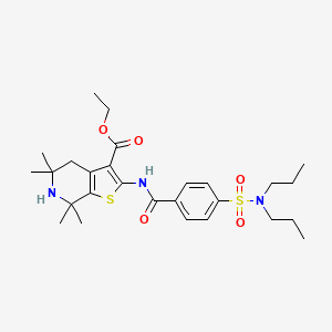 molecular formula C27H39N3O5S2 B2998264 Ethyl 2-[[4-(dipropylsulfamoyl)benzoyl]amino]-5,5,7,7-tetramethyl-4,6-dihydrothieno[2,3-c]pyridine-3-carboxylate CAS No. 449782-73-4