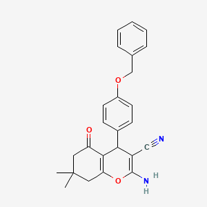 molecular formula C25H24N2O3 B2998266 2-amino-4-[4-(benzyloxy)phenyl]-7,7-dimethyl-5-oxo-5,6,7,8-tetrahydro-4H-chromene-3-carbonitrile CAS No. 300732-91-6