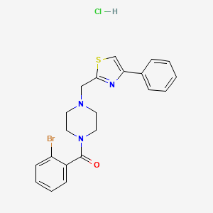 molecular formula C21H21BrClN3OS B2998282 (2-Bromophenyl)(4-((4-phenylthiazol-2-yl)methyl)piperazin-1-yl)methanone hydrochloride CAS No. 1323331-01-6