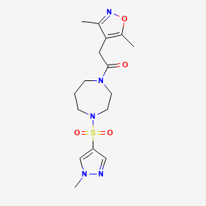 molecular formula C16H23N5O4S B2998294 2-(3,5-dimethylisoxazol-4-yl)-1-(4-((1-methyl-1H-pyrazol-4-yl)sulfonyl)-1,4-diazepan-1-yl)ethanone CAS No. 2034245-16-2