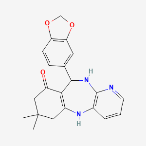 molecular formula C21H21N3O3 B2998295 6-(1,3-benzodioxol-5-yl)-9,9-dimethyl-6,8,10,11-tetrahydro-5H-pyrido[3,2-b][1,4]benzodiazepin-7-one CAS No. 705268-90-2