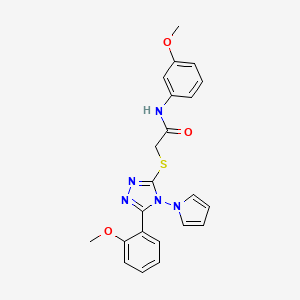 molecular formula C22H21N5O3S B2998301 N-(3-methoxyphenyl)-2-((5-(2-methoxyphenyl)-4-(1H-pyrrol-1-yl)-4H-1,2,4-triazol-3-yl)thio)acetamide CAS No. 896313-85-2