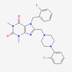 molecular formula C25H26F2N6O2 B2998303 7-(2-fluorobenzyl)-8-{[4-(2-fluorophenyl)piperazin-1-yl]methyl}-1,3-dimethyl-3,7-dihydro-1H-purine-2,6-dione CAS No. 851939-47-4