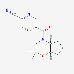 molecular formula C16H19N3O2 B2998308 5-[(4Ar,7aR)-2,2-dimethyl-3,4a,5,6,7,7a-hexahydrocyclopenta[b][1,4]oxazine-4-carbonyl]pyridine-2-carbonitrile CAS No. 2223439-90-3