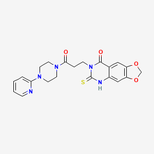 molecular formula C21H21N5O4S B2998316 7-(3-oxo-3-(4-(pyridin-2-yl)piperazin-1-yl)propyl)-6-thioxo-6,7-dihydro-[1,3]dioxolo[4,5-g]quinazolin-8(5H)-one CAS No. 688055-44-9