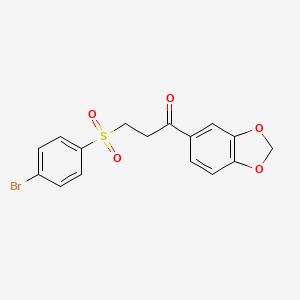 molecular formula C16H13BrO5S B2998321 1-(1,3-Benzodioxol-5-yl)-3-[(4-bromophenyl)sulfonyl]-1-propanone CAS No. 477334-46-6