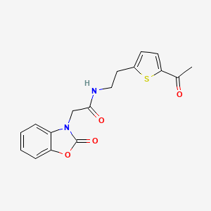 molecular formula C17H16N2O4S B2998349 N-(2-(5-acetylthiophen-2-yl)ethyl)-2-(2-oxobenzo[d]oxazol-3(2H)-yl)acetamide CAS No. 2034570-24-4